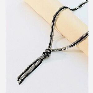 Classic Silver & Black Tassel Lariat Necklace Boho Necklace Statement Jewelry